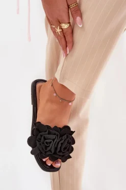 Hot Klapki Damskie Na Płaskim Obcasie Z Ozdobnymi Kwiatami Czarne Misorsse Damskie Klapki Damskie Klasyczne