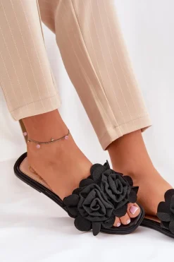 Hot Klapki Damskie Na Płaskim Obcasie Z Ozdobnymi Kwiatami Czarne Misorsse Damskie Klapki Damskie Klasyczne