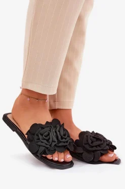 Hot Klapki Damskie Na Płaskim Obcasie Z Ozdobnymi Kwiatami Czarne Misorsse Damskie Klapki Damskie Klasyczne