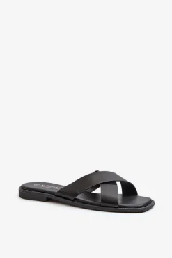 Outlet Damskie buty S.Barski Klapki Damskie Na Płaskim Obcasie Z Eko Skóry S.Barski KV27-002 Czarne Czarny