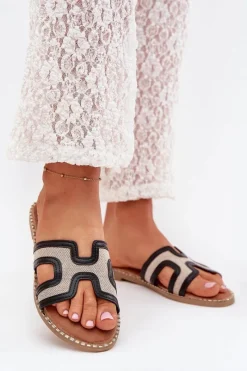 Discount Klapki Damskie Na Płaskim Obcasie Czarne Vereya Damskie Klapki Damskie Klasyczne