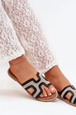 Discount Klapki Damskie Na Płaskim Obcasie Czarne Vereya Damskie Klapki Damskie Klasyczne