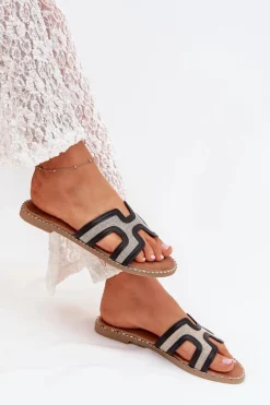 Discount Klapki Damskie Na Płaskim Obcasie Czarne Vereya Damskie Klapki Damskie Klasyczne