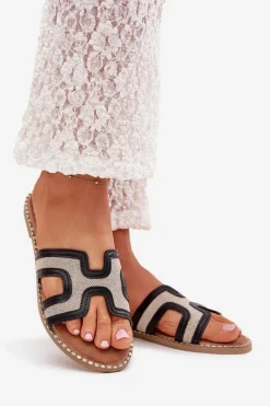 Discount Klapki Damskie Na Płaskim Obcasie Czarne Vereya Damskie Klapki Damskie Klasyczne