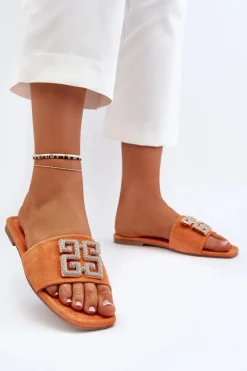 Online Klapki Damskie Na Płaskim Obcasie Z Ozdobą Pomarańczowe Inaile Damskie Klapki Damskie Klasyczne