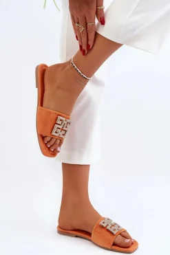 Online Klapki Damskie Na Płaskim Obcasie Z Ozdobą Pomarańczowe Inaile Damskie Klapki Damskie Klasyczne