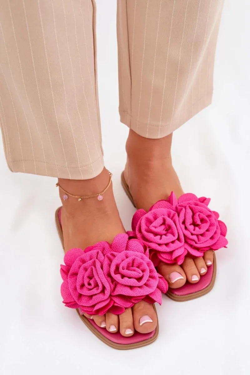 Sale Klapki Damskie Na Płaskim Obcasie Z Ozdobnymi Kwiatami Fuksja Misorsse Damskie Klapki Damskie Klasyczne
