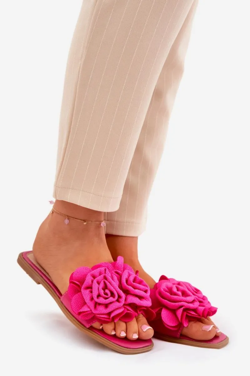 Sale Klapki Damskie Na Płaskim Obcasie Z Ozdobnymi Kwiatami Fuksja Misorsse Damskie Klapki Damskie Klasyczne