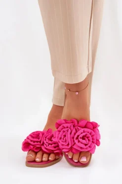 Sale Klapki Damskie Na Płaskim Obcasie Z Ozdobnymi Kwiatami Fuksja Misorsse Damskie Klapki Damskie Klasyczne