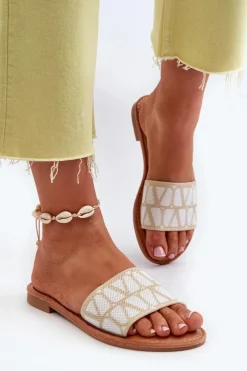 Sale Boto Klapki Damskie Na Płaskim Obcasie Beżowe Traivea