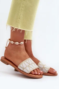 Sale Boto Klapki Damskie Na Płaskim Obcasie Beżowe Traivea