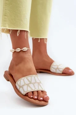 Sale Boto Klapki Damskie Na Płaskim Obcasie Beżowe Traivea