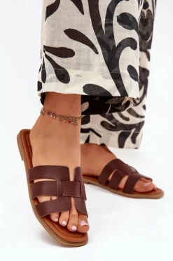 Boto Klapki Damskie Na Płaskim Obcasie Ciemnobrązowe Mirona