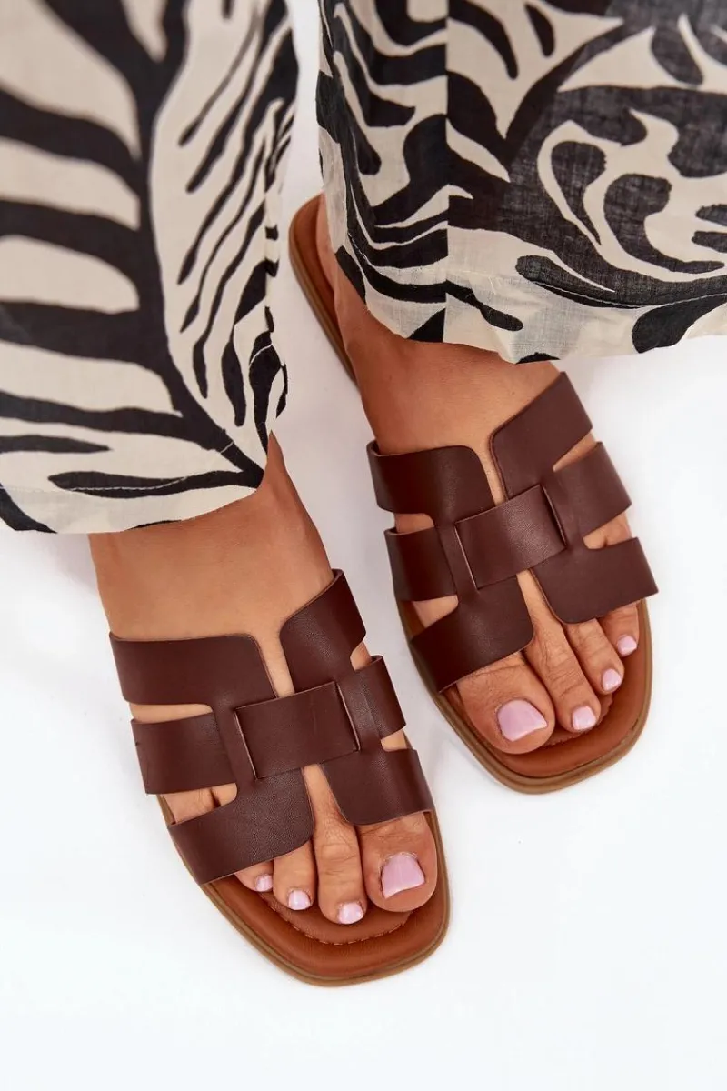 Boto Klapki Damskie Na Płaskim Obcasie Ciemnobrązowe Mirona