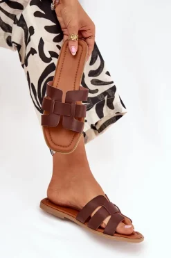 Boto Klapki Damskie Na Płaskim Obcasie Ciemnobrązowe Mirona