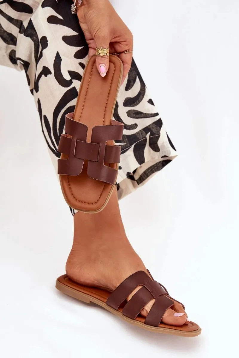 Boto Klapki Damskie Na Płaskim Obcasie Ciemnobrązowe Mirona