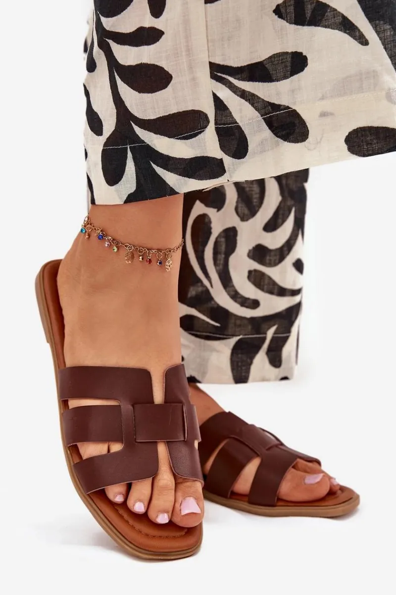 Boto Klapki Damskie Na Płaskim Obcasie Ciemnobrązowe Mirona