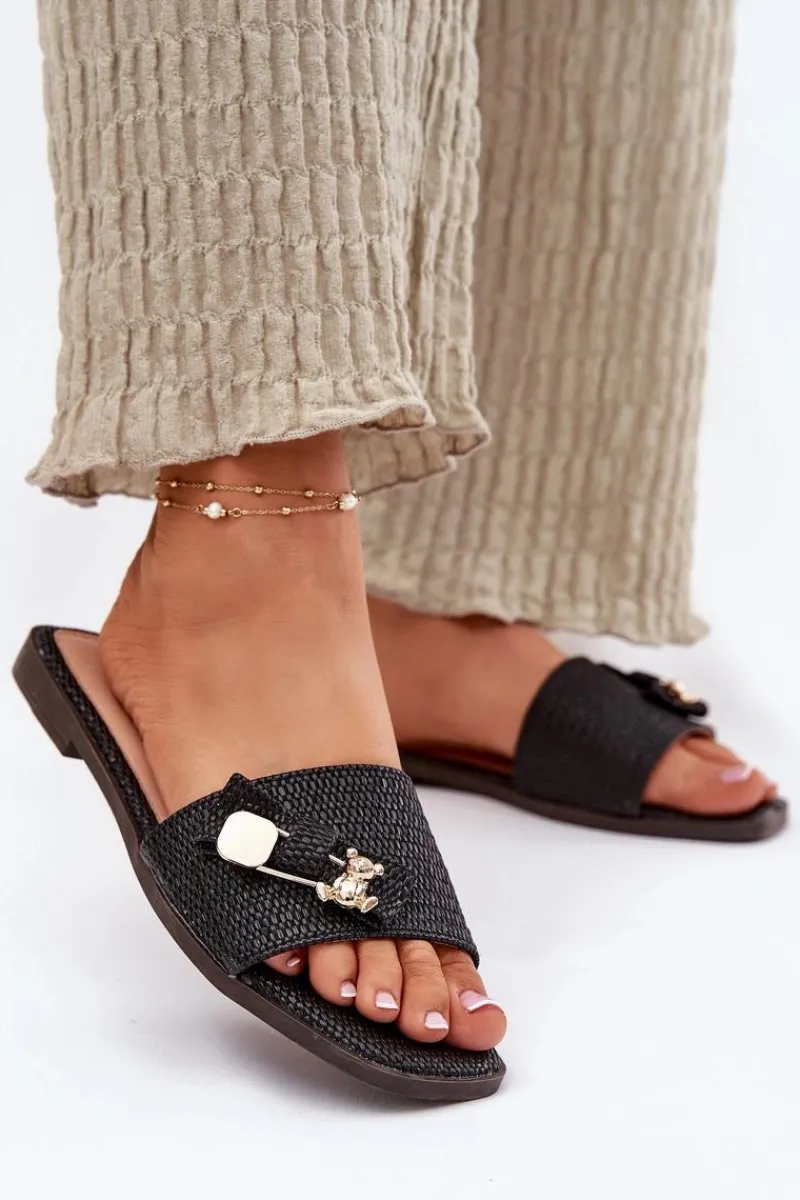 Boto Klapki Damskie Na Płaskim Obcasie Z Kokardą Czarne Sallariela Czarny