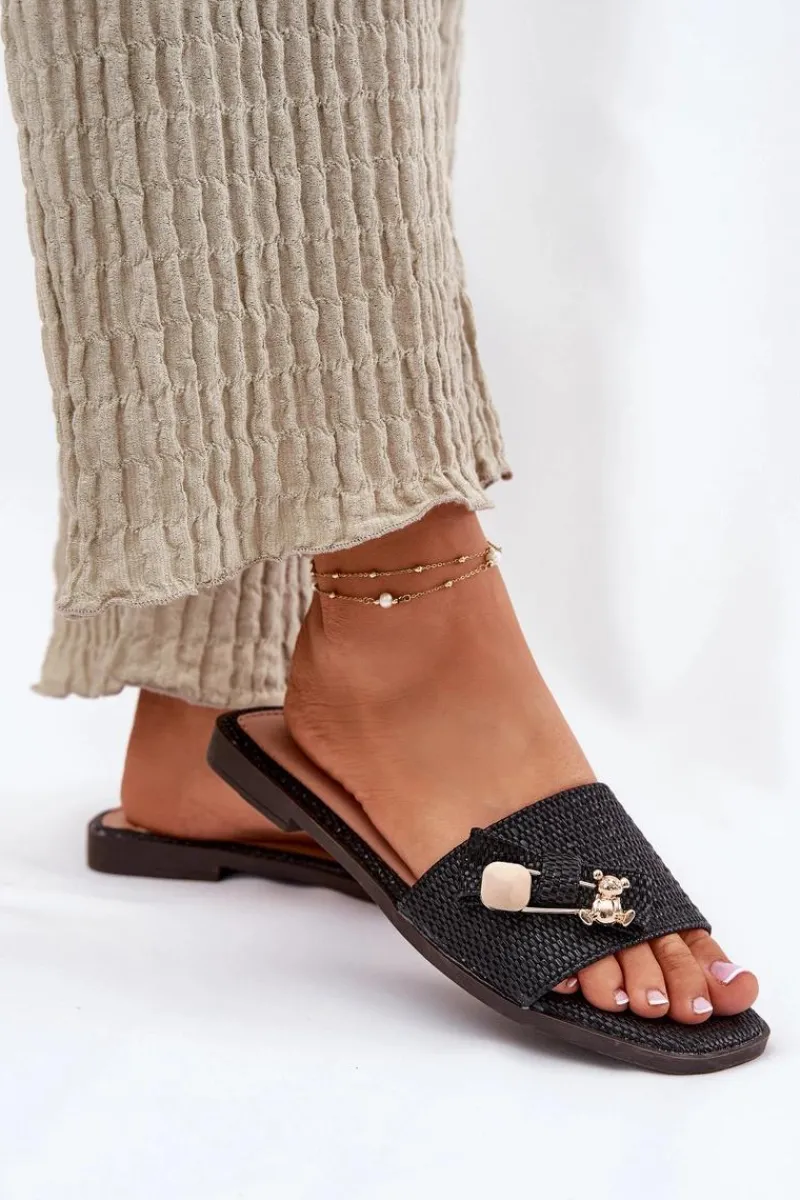 Boto Klapki Damskie Na Płaskim Obcasie Z Kokardą Czarne Sallariela Czarny