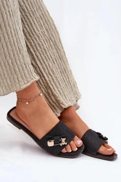 Boto Klapki Damskie Na Płaskim Obcasie Z Kokardą Czarne Sallariela Czarny