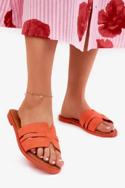 Boto Klapki Damskie Na Płaskim Obcasie Z Wycięciami Eko Zamszowe Pomarańczowe Teterre Pomarańczowy