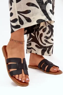 Boto Klapki Damskie Na Płaskim Obcasie Czarne Mirona Czarny