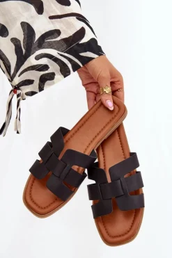 Boto Klapki Damskie Na Płaskim Obcasie Czarne Mirona Czarny