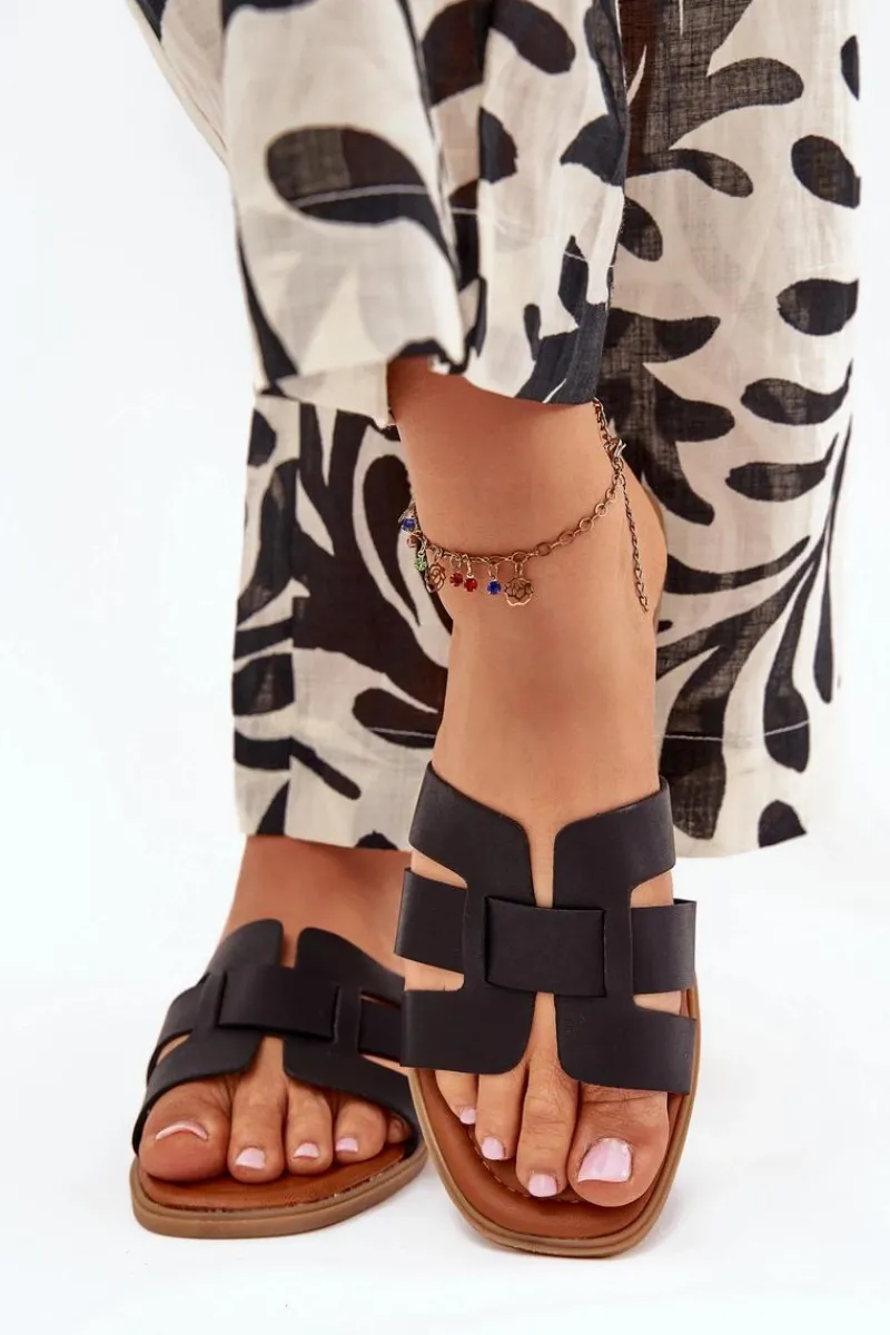 Boto Klapki Damskie Na Płaskim Obcasie Czarne Mirona Czarny