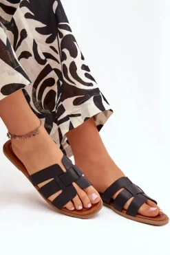 Boto Klapki Damskie Na Płaskim Obcasie Czarne Mirona Czarny