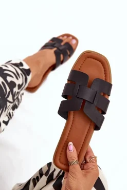 Boto Klapki Damskie Na Płaskim Obcasie Czarne Mirona Czarny