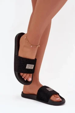 Klapki Damskie Big Star|Klapki Basenowe>Big Star Shoes Klapki Damskie Na Piankowej Podeszwie Z Futerkiem Big Star SS274716 Czarne Czarny