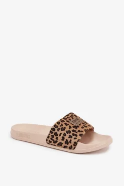 Hot Big Star Shoes Klapki Damskie Na Piankowej Podeszwie Z Futerkiem Big Star SS274715 Panterka Beżowe Beżowy