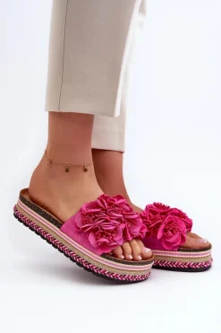 Klapki Korkowe|Klapki Damskie Klasyczne>Boto Klapki Damskie Na Platformie Ozdobione Kwiatkami Fuksja Nodina