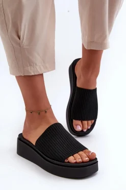 Online Klapki Damskie Na Platformie Sergio Leone SK083H Czarne Damskie Klapki Na Platformie|Klapki Damskie Klasyczne