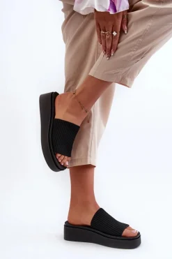 Online Klapki Damskie Na Platformie Sergio Leone SK083H Czarne Damskie Klapki Na Platformie|Klapki Damskie Klasyczne