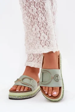 Klapki Na Platformie|Klapki Damskie Klasyczne>Boto Klapki Damskie Na Platformie Z Ozdobą Zielone Daphira