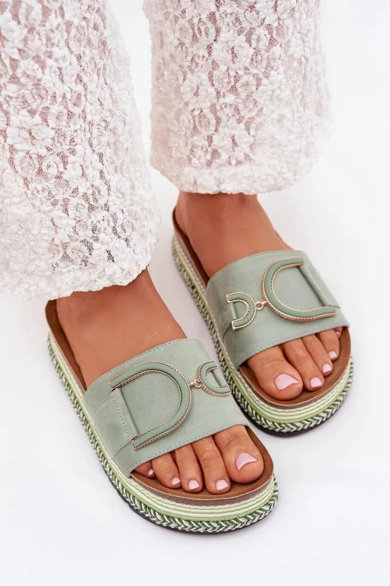 Klapki Na Platformie|Klapki Damskie Klasyczne>Boto Klapki Damskie Na Platformie Z Ozdobą Zielone Daphira