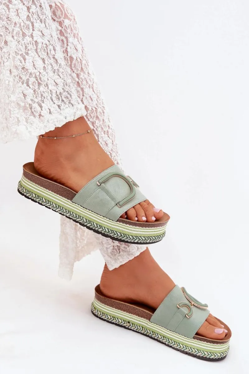 Klapki Na Platformie|Klapki Damskie Klasyczne>Boto Klapki Damskie Na Platformie Z Ozdobą Zielone Daphira