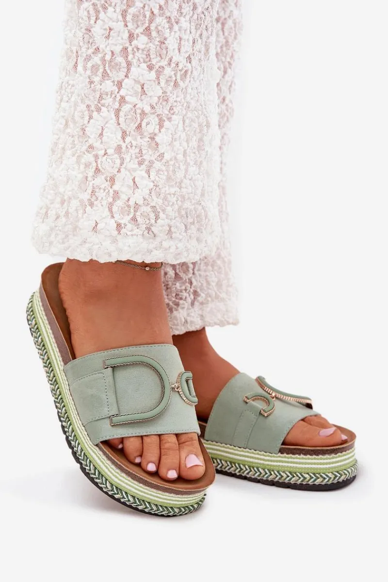 Klapki Na Platformie|Klapki Damskie Klasyczne>Boto Klapki Damskie Na Platformie Z Ozdobą Zielone Daphira