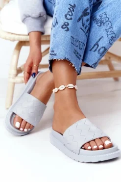 Klapki Damskie Na Platformie Big Star HH274688 Szare Damskie Klapki Damskie Big Star|Klapki Na Platformie