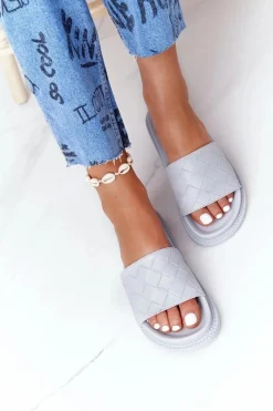 Klapki Damskie Na Platformie Big Star HH274688 Szare Damskie Klapki Damskie Big Star|Klapki Na Platformie