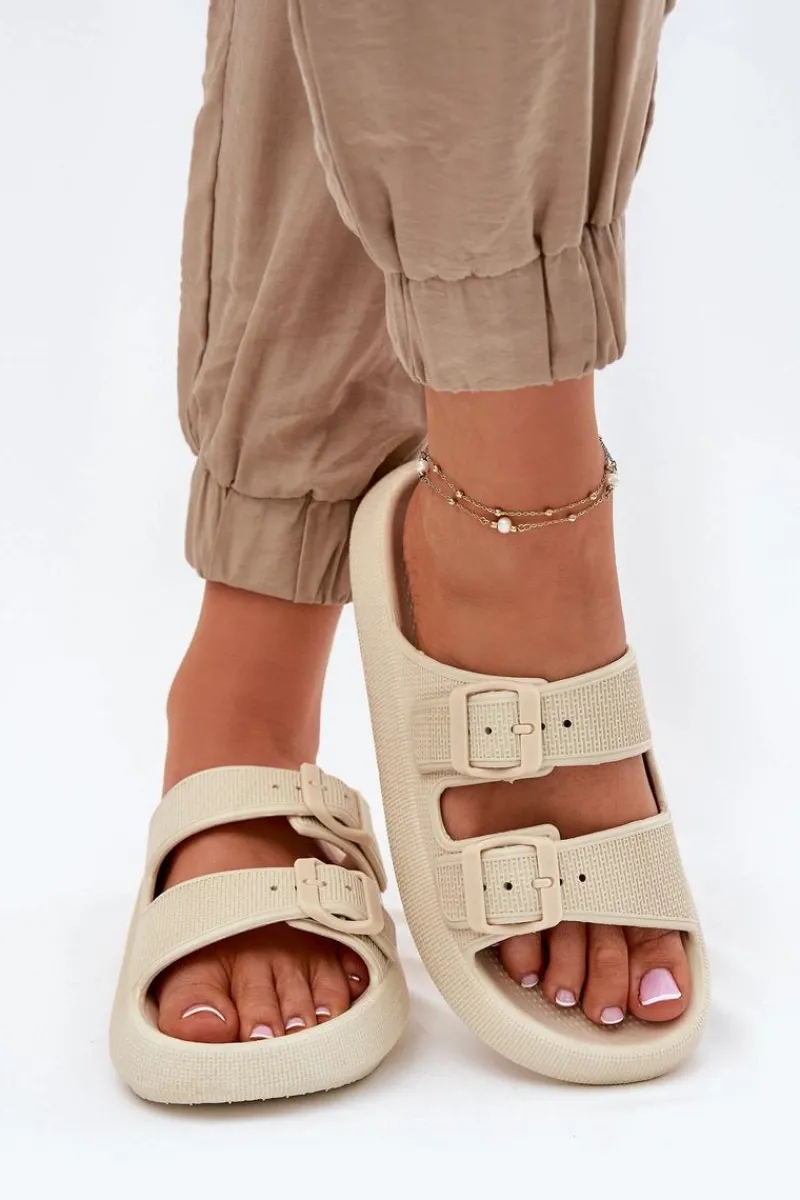 Hot Boto Klapki Damskie Na Platformie Z Klamrami Beżowe Nitiana