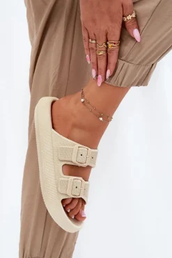 Hot Boto Klapki Damskie Na Platformie Z Klamrami Beżowe Nitiana