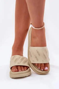 Hot Big Star Shoes Klapki Damskie Na Platformie Big Star RR274A542 Beżowe Beżowy
