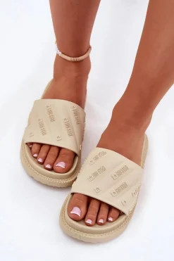 Hot Big Star Shoes Klapki Damskie Na Platformie Big Star RR274A542 Beżowe Beżowy