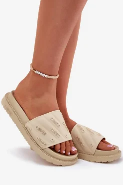 Hot Big Star Shoes Klapki Damskie Na Platformie Big Star RR274A542 Beżowe Beżowy