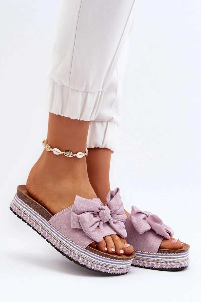 Klapki Na Platformie|Klapki Damskie Klasyczne>Boto Klapki Damskie Na Platformie Z Kokardą Fioletowe Evatria