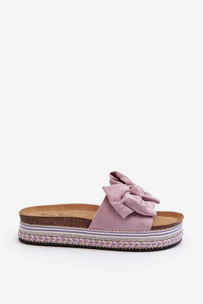Klapki Na Platformie|Klapki Damskie Klasyczne>Boto Klapki Damskie Na Platformie Z Kokardą Fioletowe Evatria
