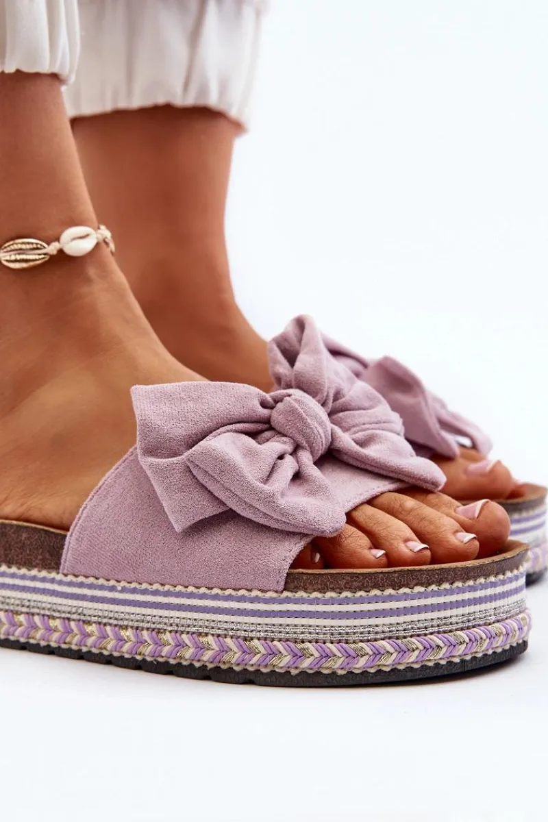 Klapki Na Platformie|Klapki Damskie Klasyczne>Boto Klapki Damskie Na Platformie Z Kokardą Fioletowe Evatria