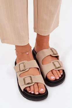 Best Klapki Damskie Na Platformie Z Klamrami Beżowe Simbes Damskie Klapki Na Platformie|Klapki Damskie Klasyczne